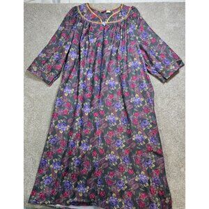 Granada VTG House Coat Robe Floral Lightweight Quarter Zip 3/4 Sleeve Women's 2X